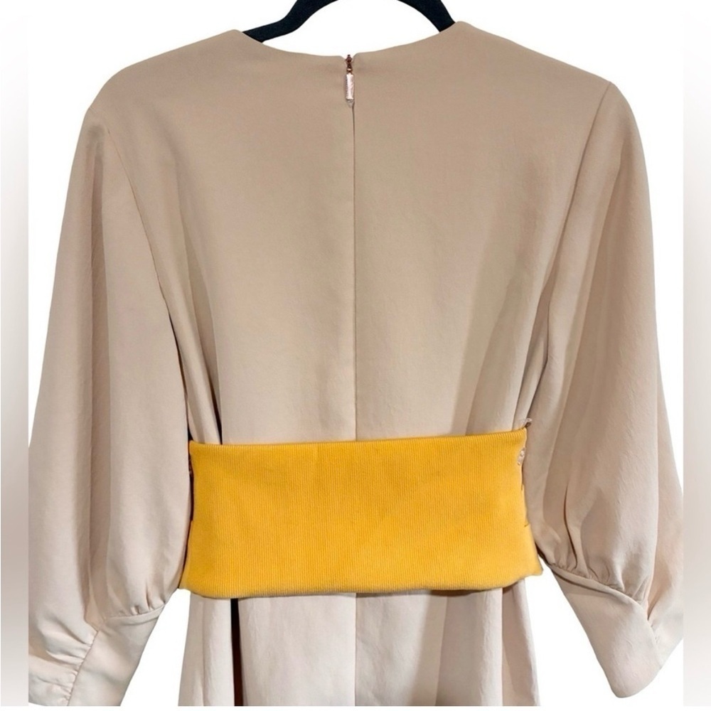 Tibi Shirred Sleeve Corset Waist Shift Dress Tan and Yellow - Picture 8 of 11